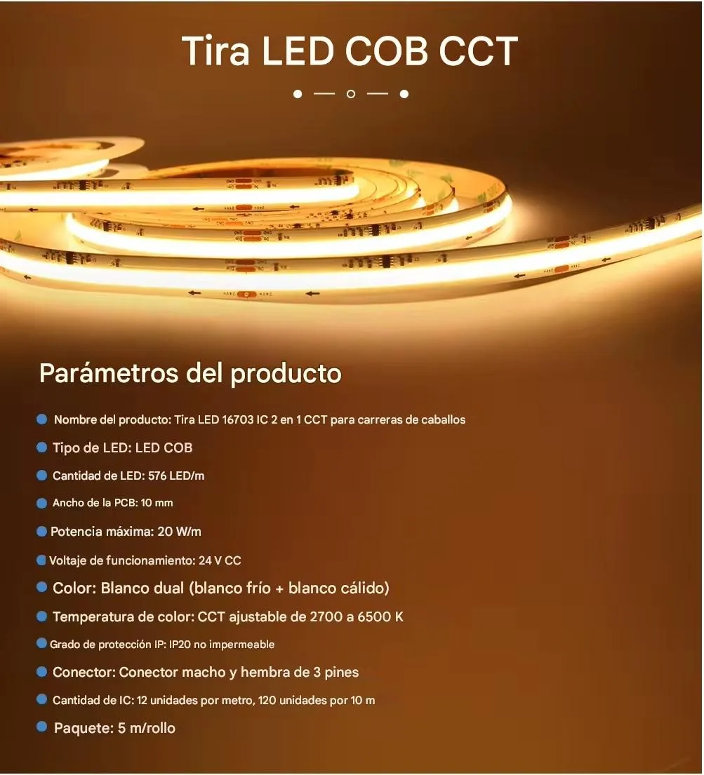 Kit 10m Tira Led Cob Cct Secuencial Efecto Agua Corriendo Cct