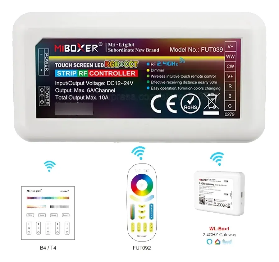 Kit Controlador Tira Led Miboxer Rgb + Cct C/ Control Rf