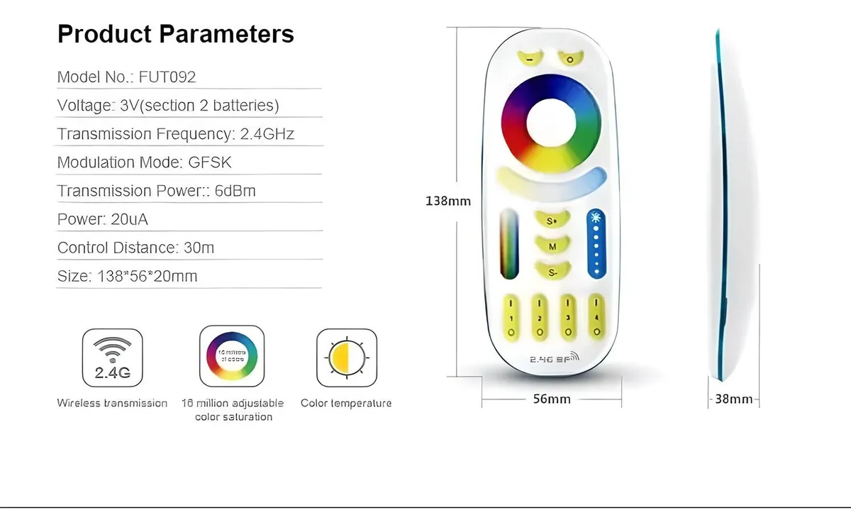 Kit Controlador Tira Led Miboxer Rgb + Cct C/ Control Rf