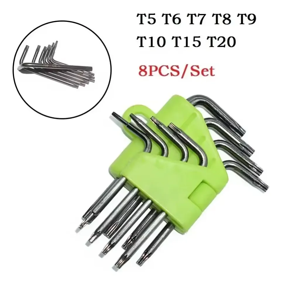 Kit Llaves Torx Miniatura Tipo L Acero De T5 A T20 Plateado