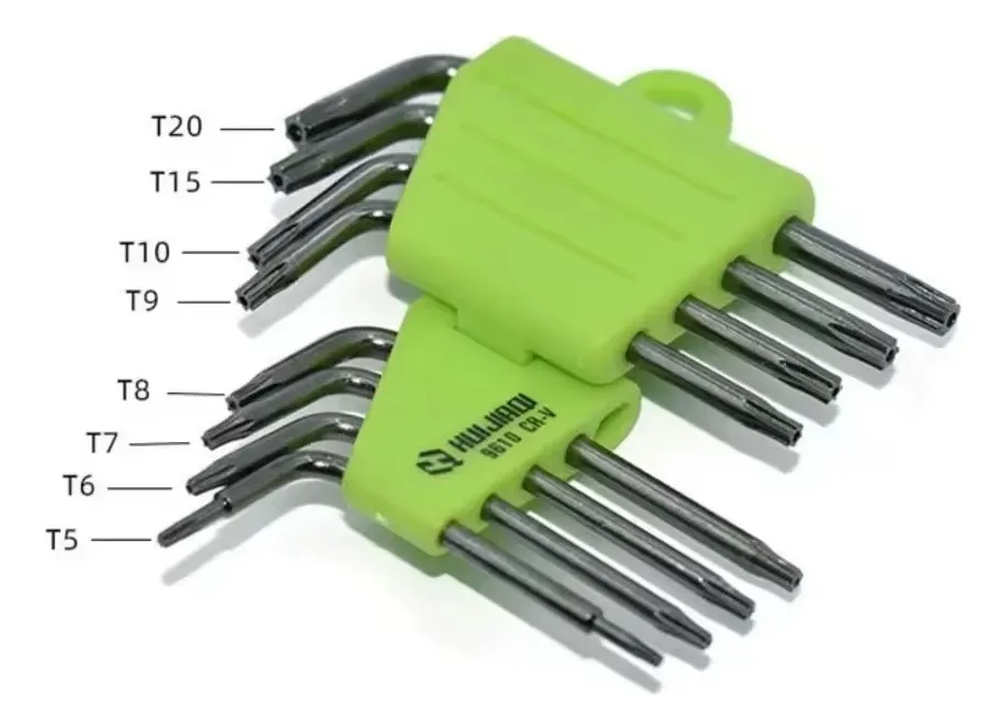 Kit Llaves Torx Miniatura Tipo L Acero De T5 A T20 Plateado