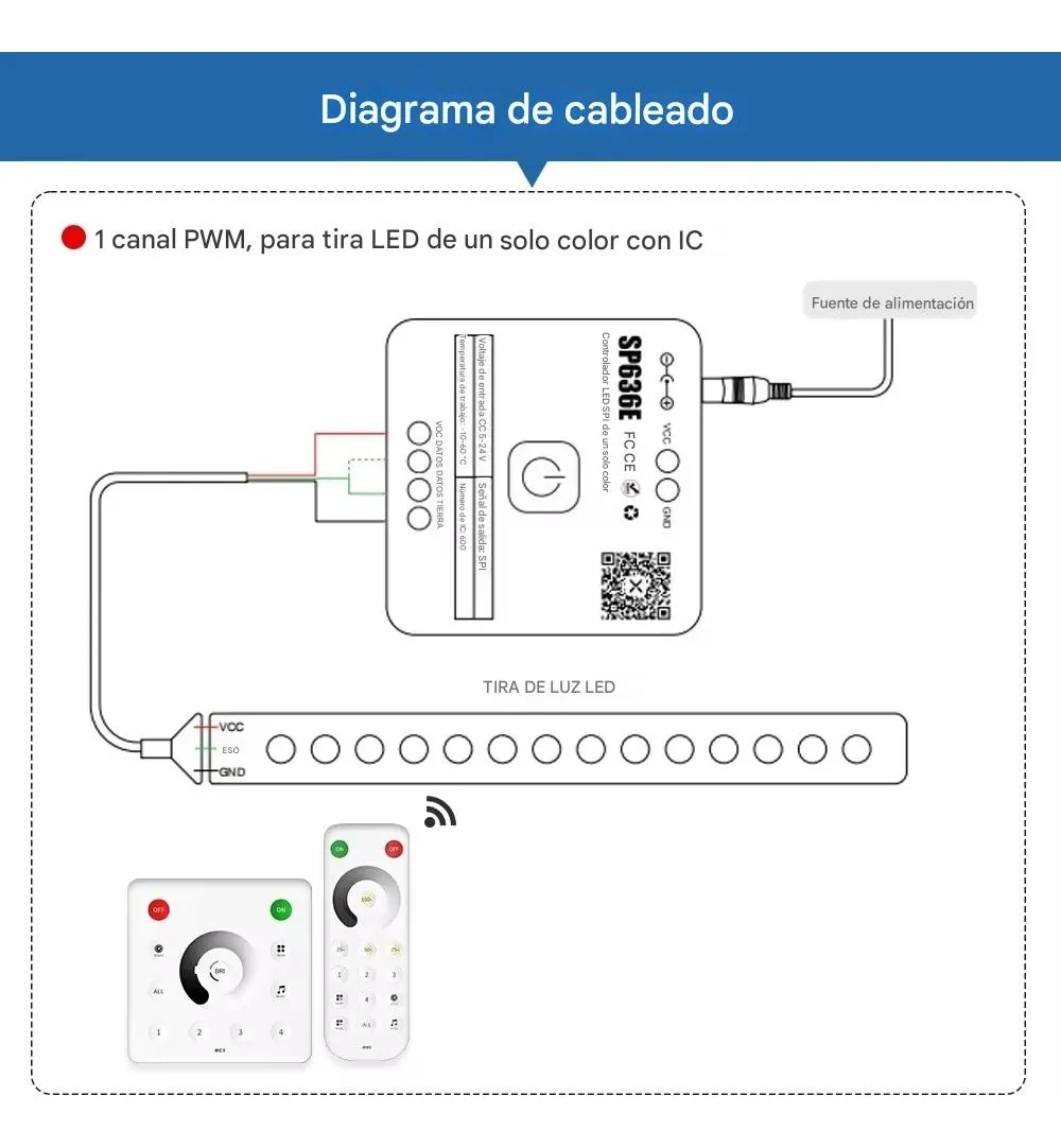 Kit Tira Led Secuencial Cob Control Controlador Sp636e Blanco Frío