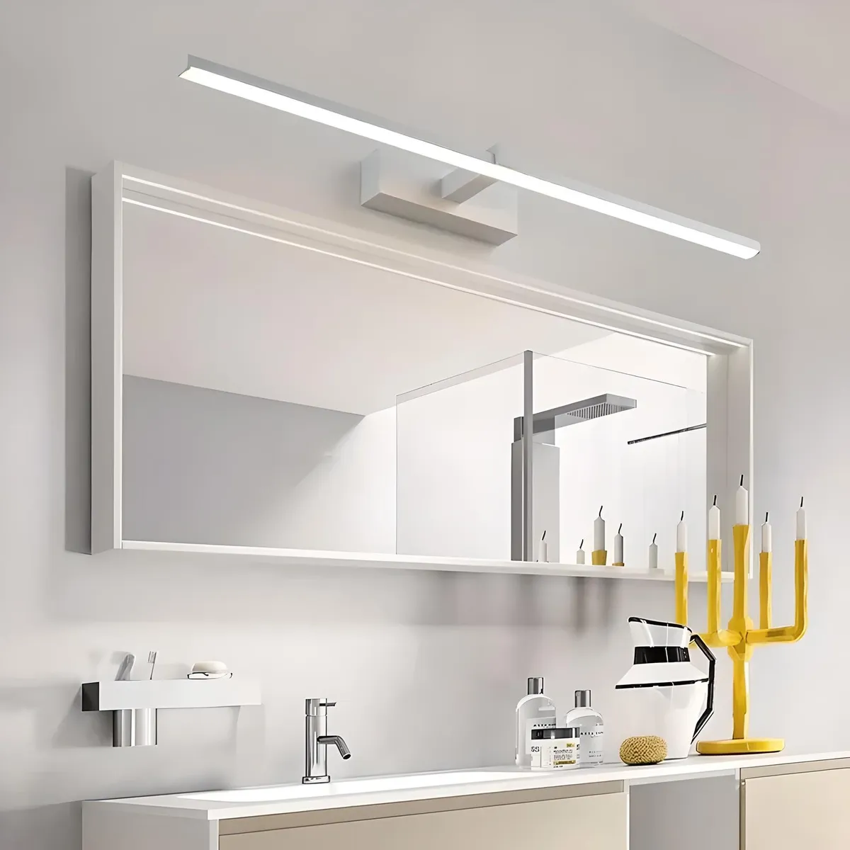 Lampara Led Minimalista Moderna Pared Espejo Baño Blanca 60cm Blanco 3 Tonos