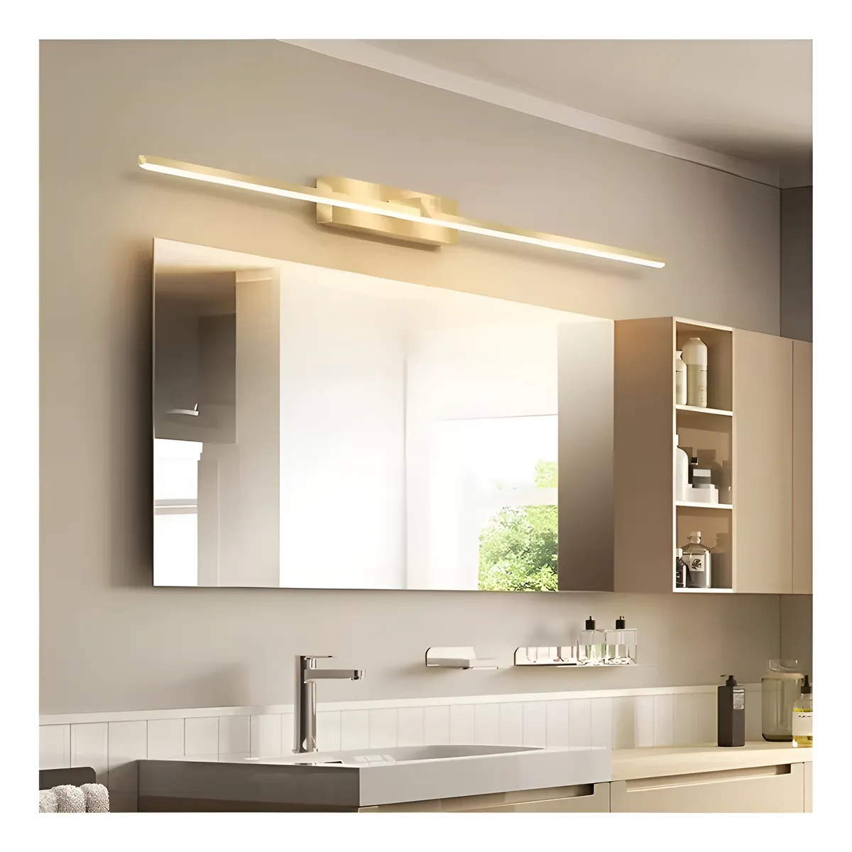 Lampara Led Minimalista Moderna Pared Espejo Baño Dorada 60cm Blanco Calido