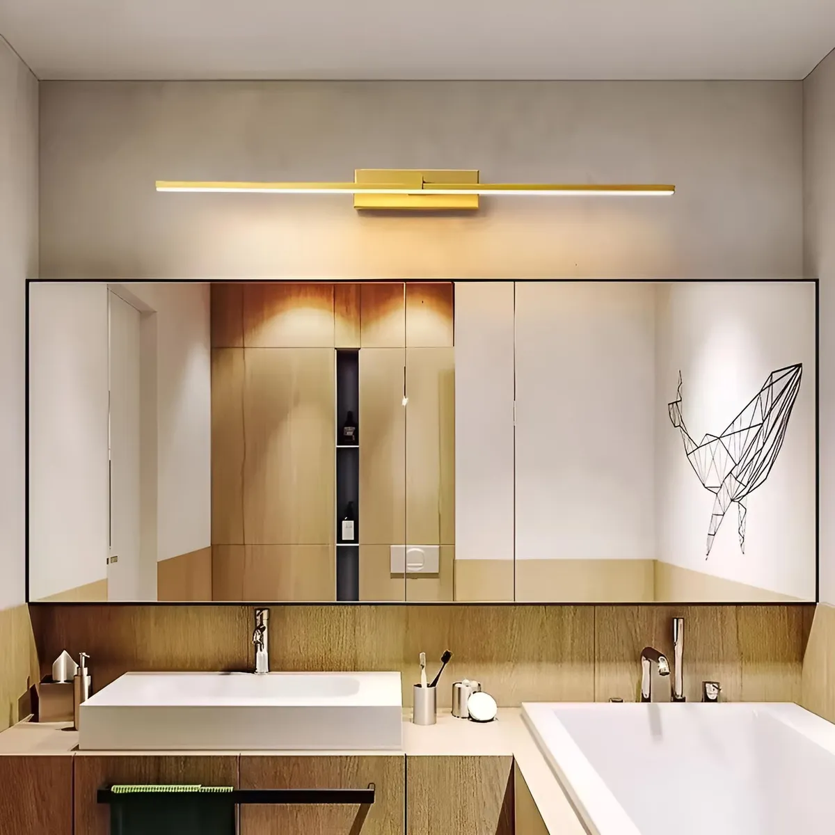 Lampara Led Minimalista Moderna Pared Espejo Baño Dorada 60cm Blanco Calido