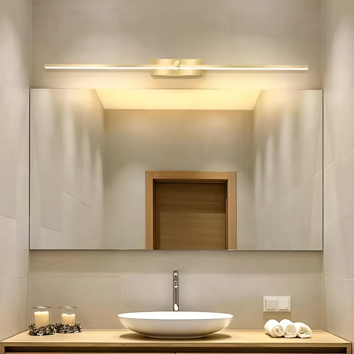 Lampara Led Minimalista Moderna Pared Espejo Baño Dorada 60cm Blanco Calido