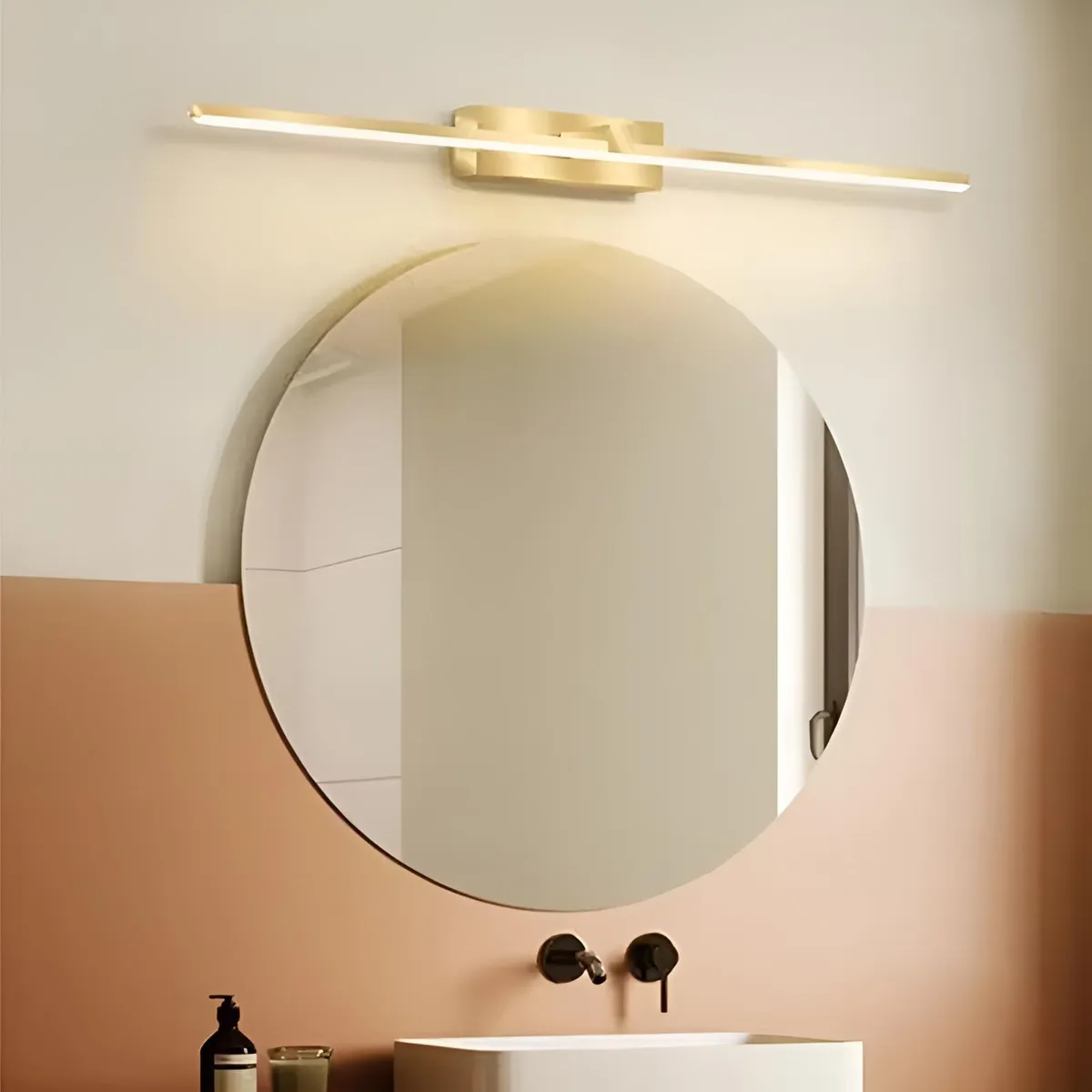 Lampara Led Minimalista Moderna Pared Espejo Baño Dorada 60cm Blanco Calido