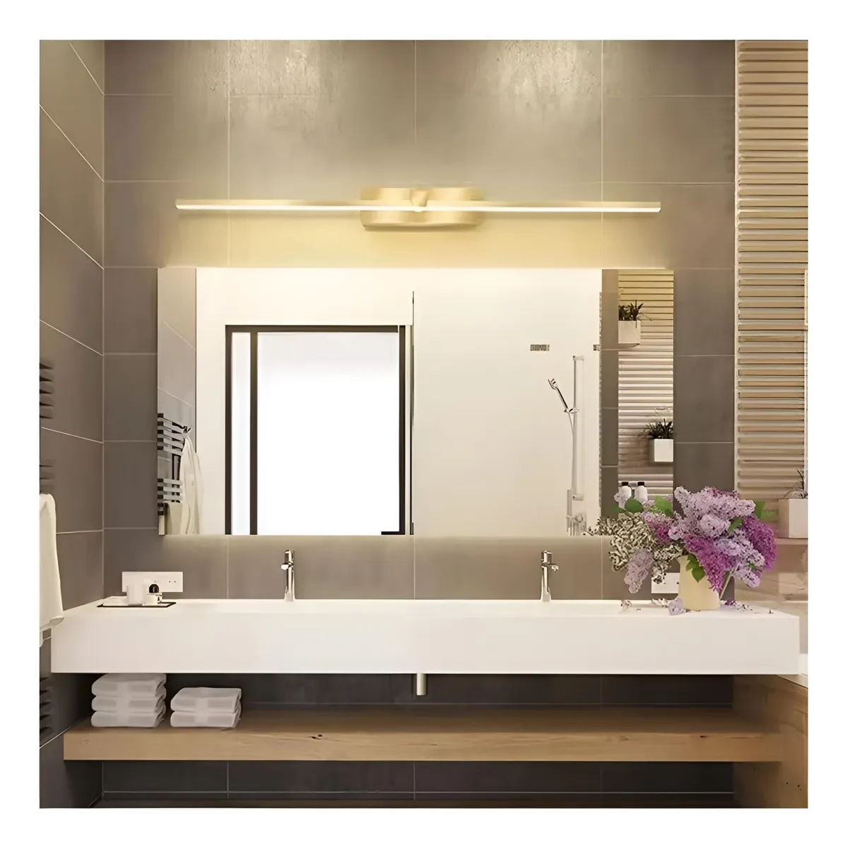 Lampara Led Minimalista Moderna Pared Espejo Baño Dorada 60cm Blanco Calido