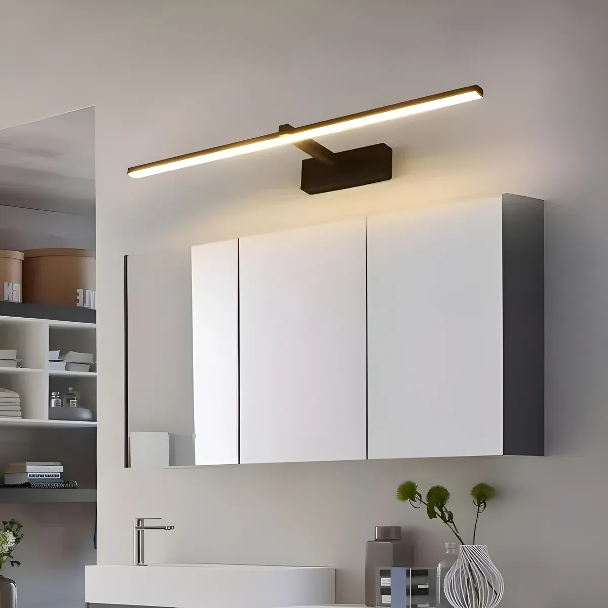 Lampara Led Minimalista Moderna Pared Espejo Baño Negra 60cm Blanco Calido