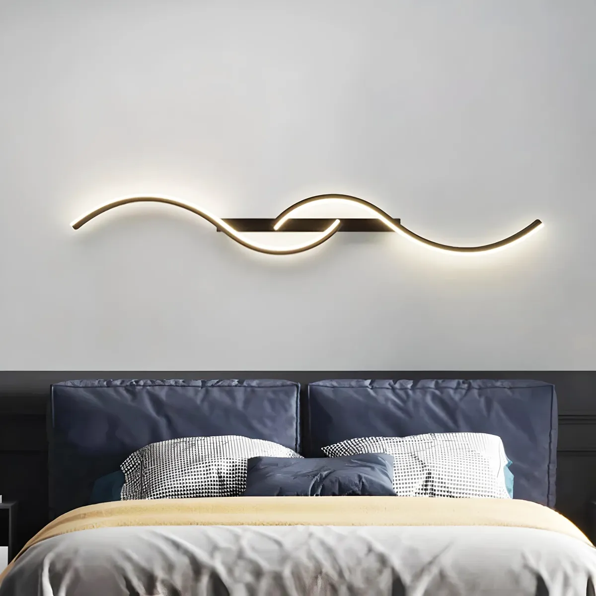 Lampara Moderna Pared Recamara 60cm Led Luz Calida Negro