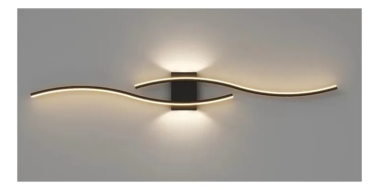 Lampara Moderna Pared Recamara 60cm Led Luz Calida Negro