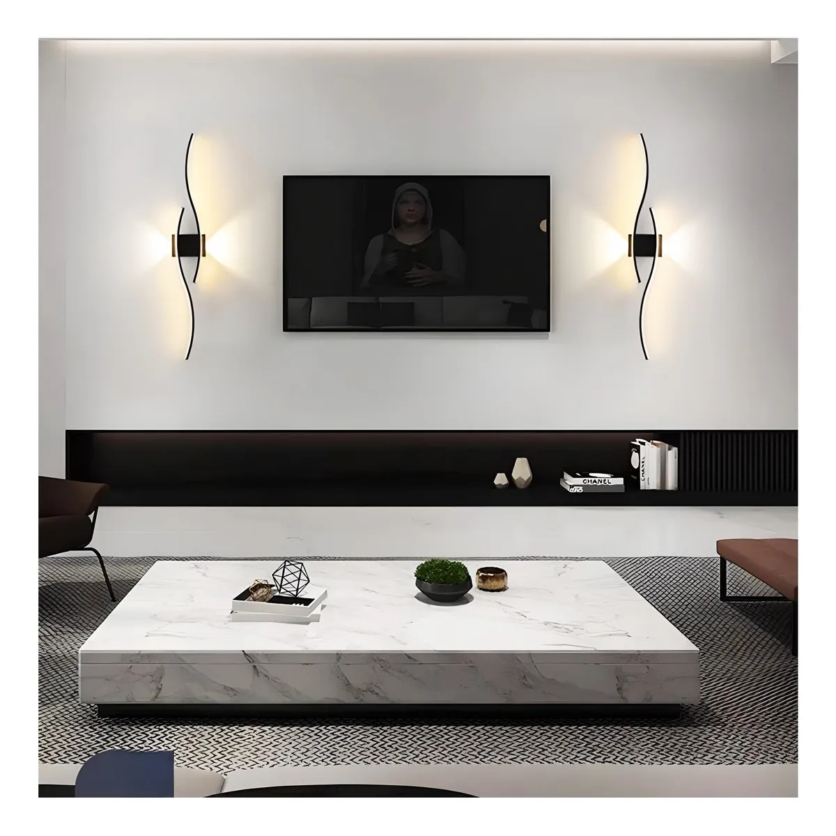 Lampara Moderna Pared Recamara 60cm Led Luz Calida Negro