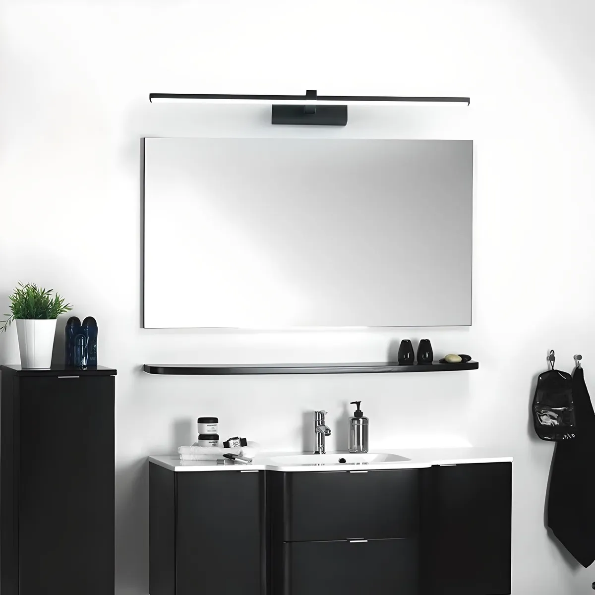 Lampara Pared Espejo Baño 60cm Led Negra Blanco Frio Negra | Blanco Frío