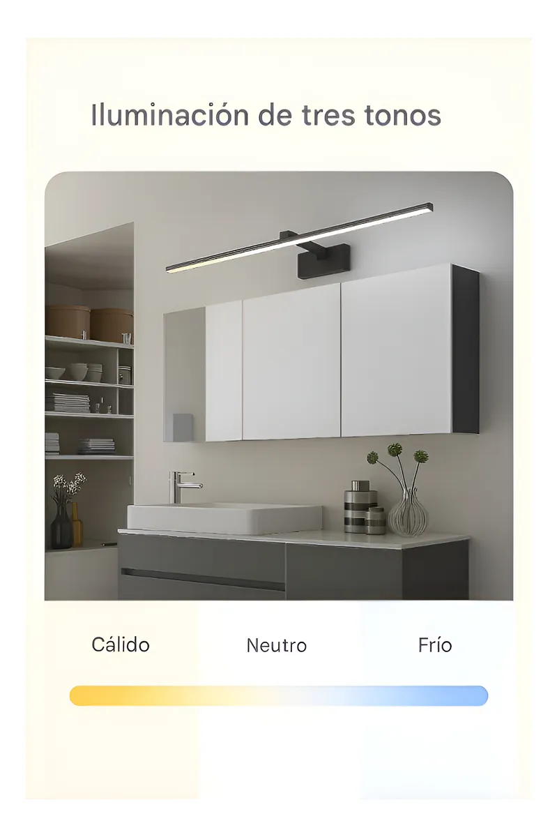 Lampara Pared Espejo Baño Negra 60cm Led 3 Tonalidades Negro