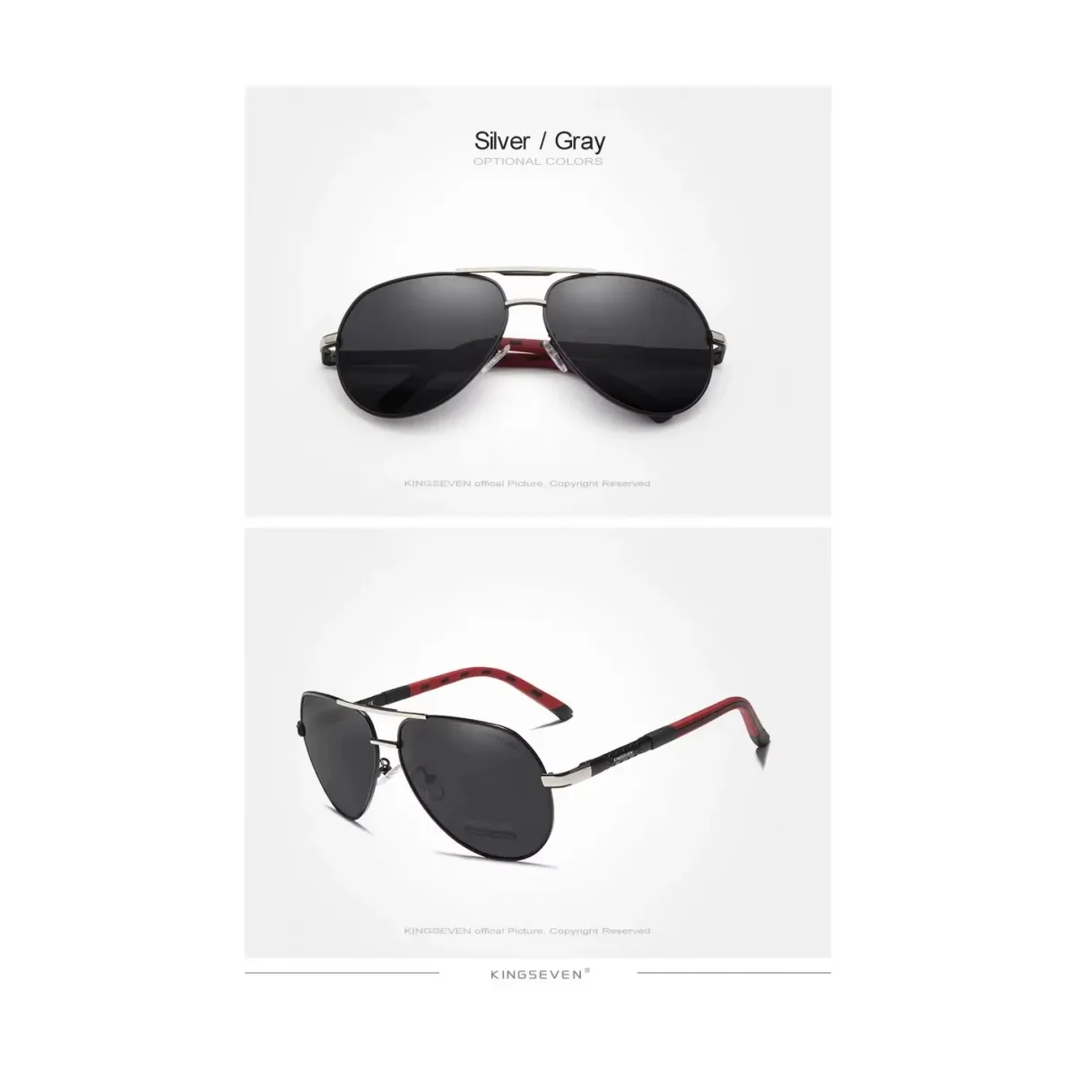 Lentes Gafas De Sol Kingseven Lujo Estilo Aviador K725 Silver Black Negro Con Plata