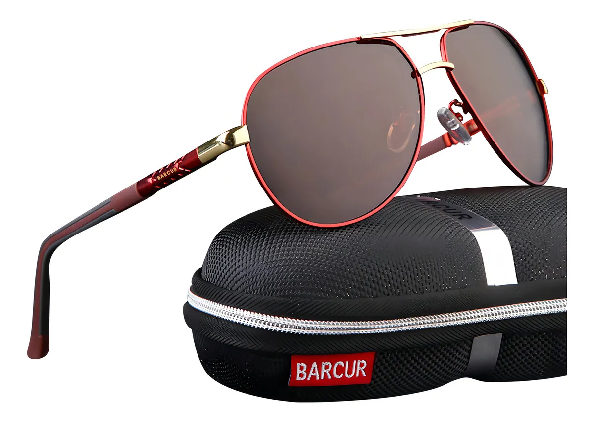 Lentes Gafas De Sol Polarizadas Barcur Bc8768 Uv400 Red Tea Lente Brown Diseño Espejo