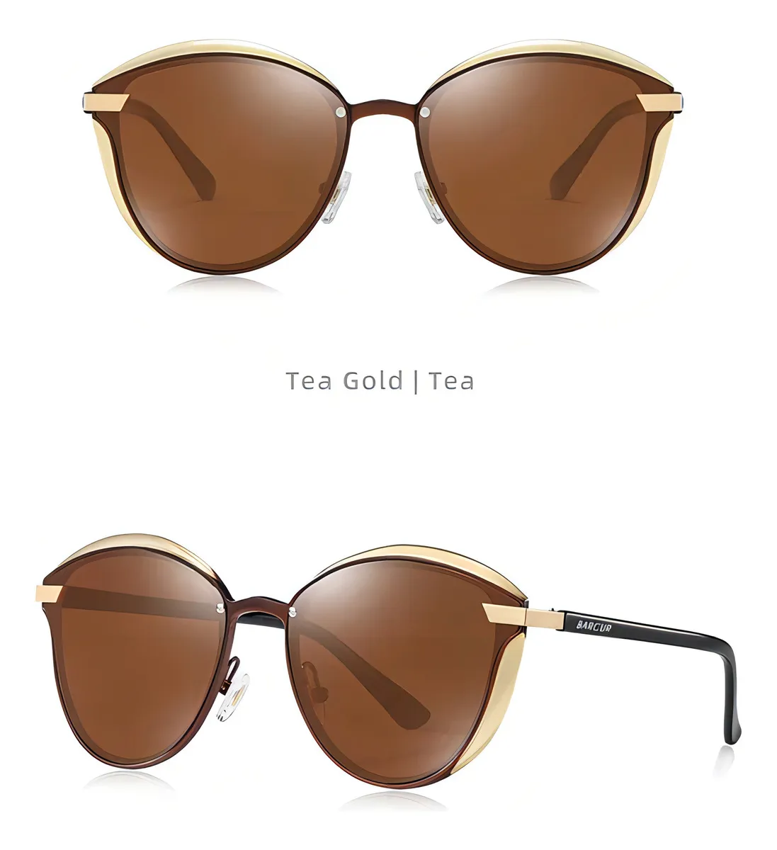 Lentes Gafas De Sol Polarizadas Mujer Barcur Cat Eye Bc8705 Uv400 Café Dorado Liso