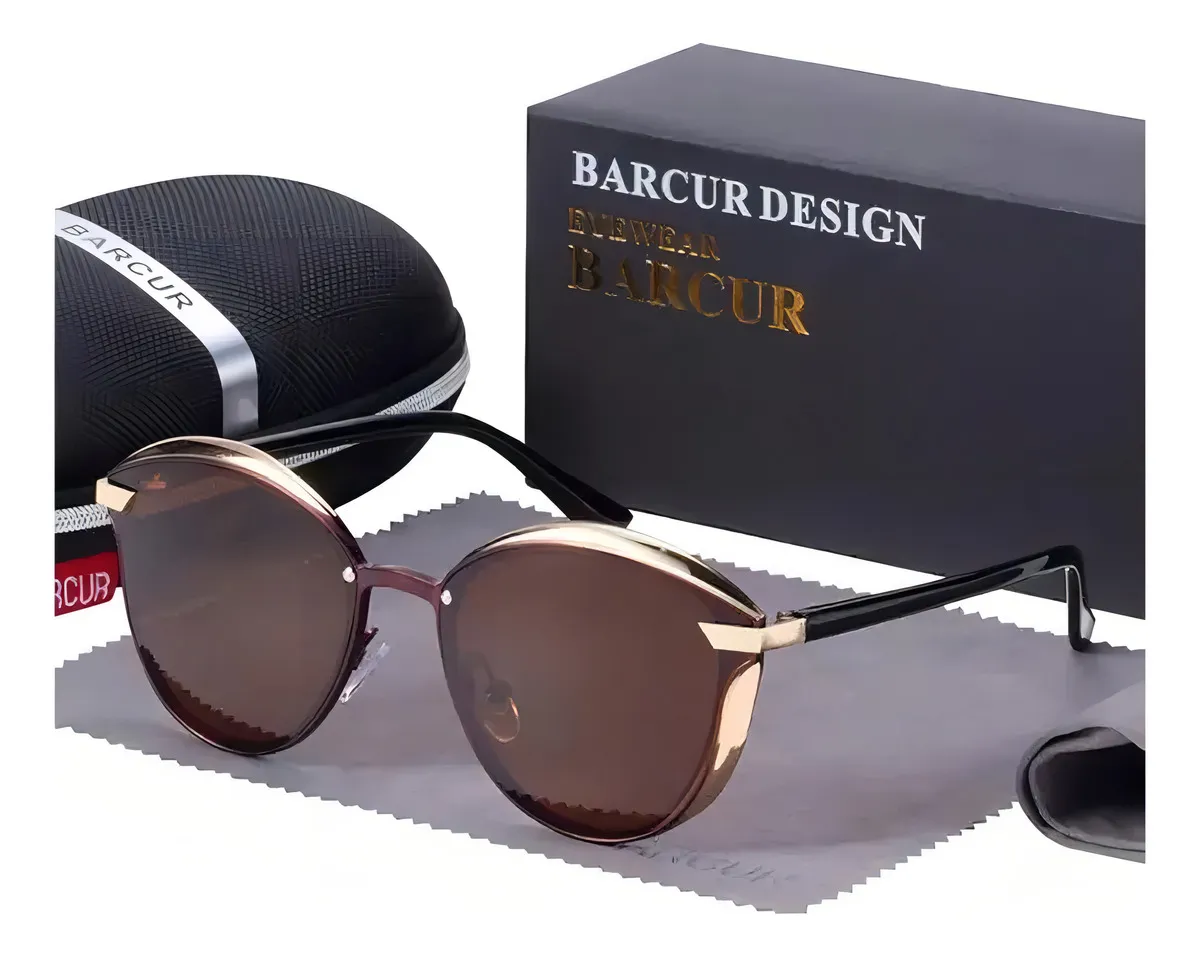Lentes Gafas De Sol Polarizadas Mujer Barcur Cat Eye Bc8705 Uv400 Café Dorado Liso