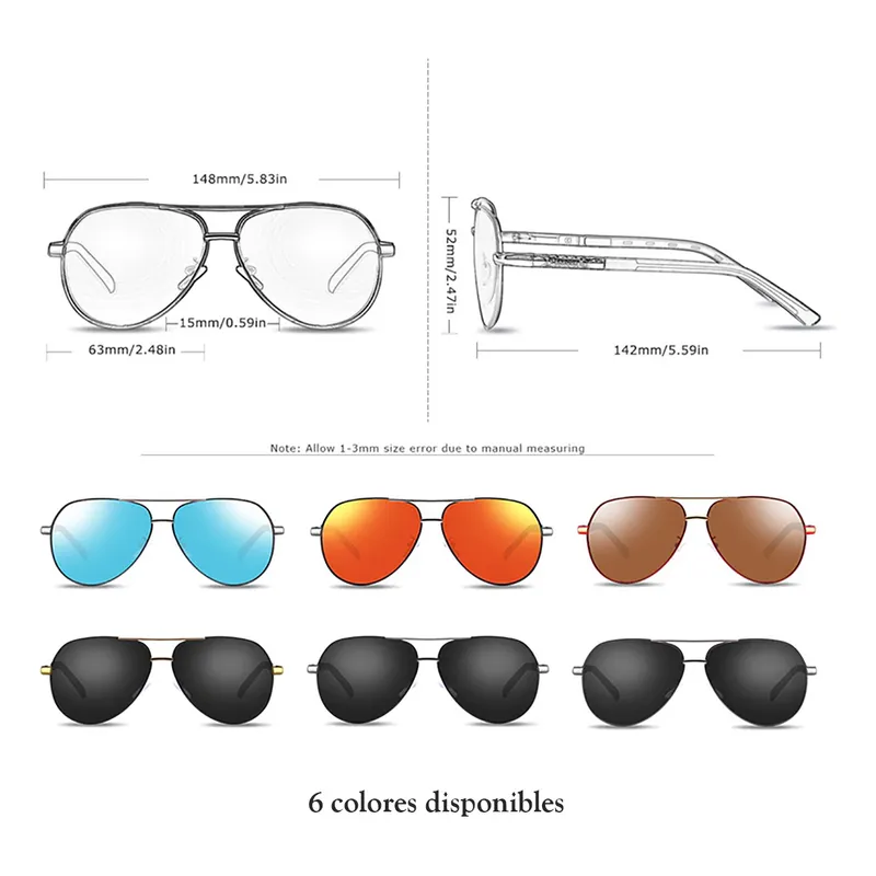 Lentes Gafas Sol Polarizadas Barcur Aviador Bc8768 Gun Gray Negro Gris Oscuro