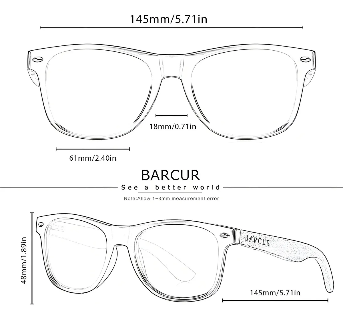 Lentes Gafas Sol Polarizadas Barcur Madera Matte Black Lente Negro Varilla Marrón Armazón Negro Diseño Espejo