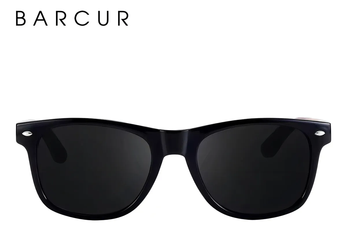 Lentes Gafas Sol Polarizadas Barcur Madera Matte Black Lente Negro Varilla Marrón Armazón Negro Diseño Espejo