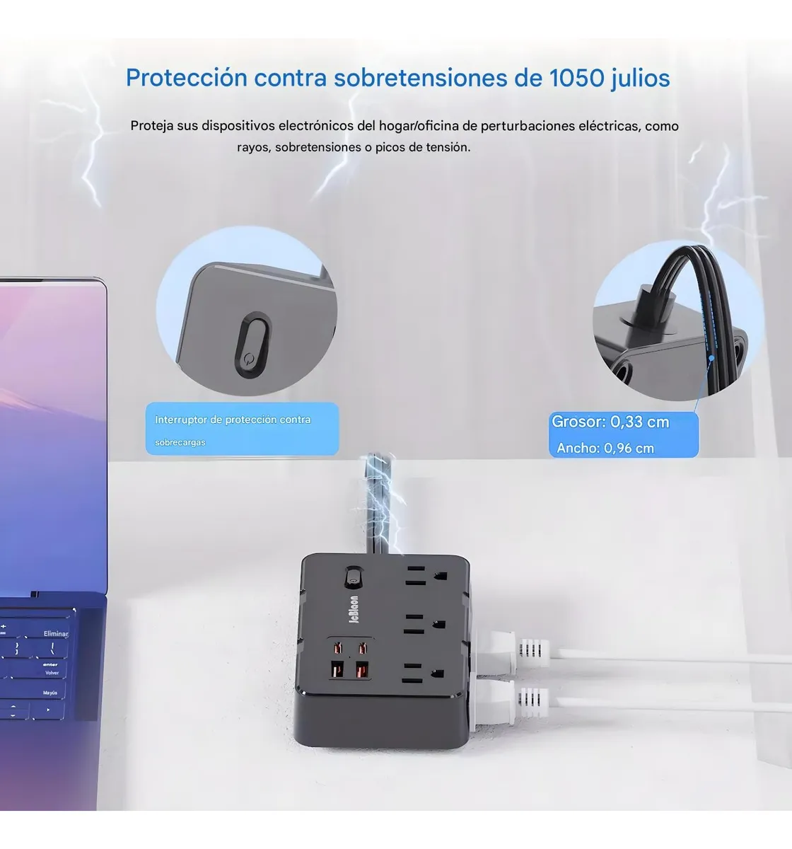 Multicontacto 6 Salidas De Ca 2 Puertos Usb 2 Usb-c Blanco