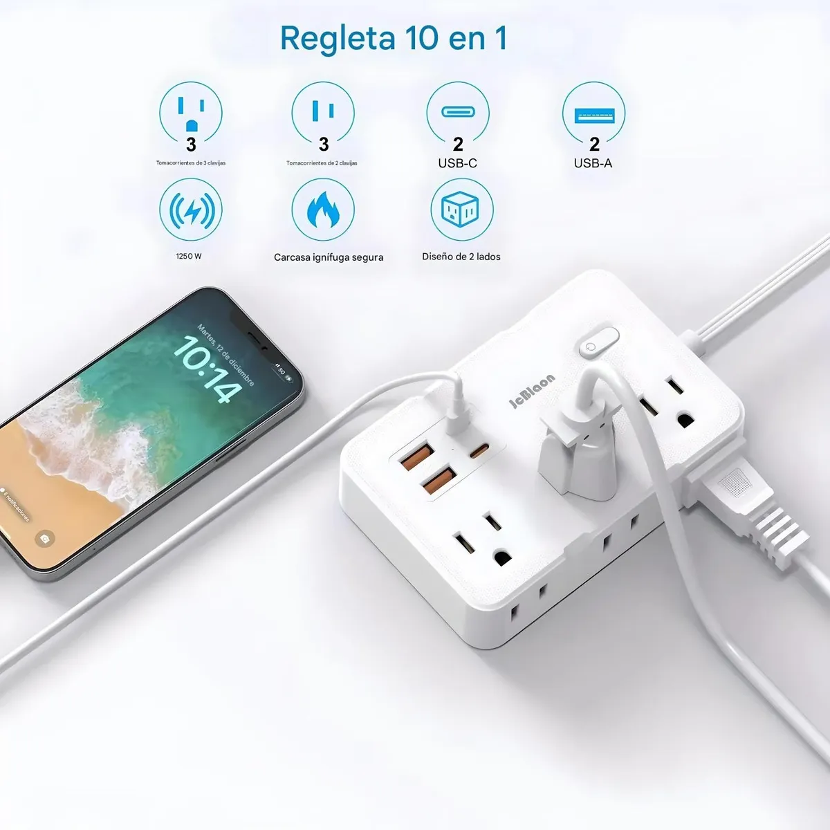 Multicontacto 6 Salidas De Ca 2 Puertos Usb 2 Usb-c Blanco