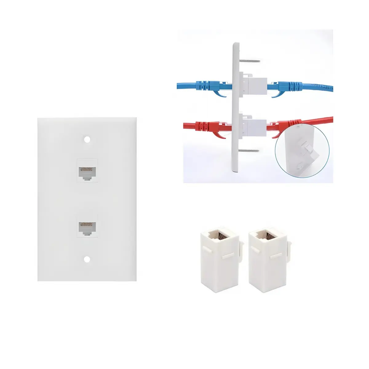 Placa Pared 2 Puertos Keystone Jack Rj45 Cat 6 Utp Ethernet