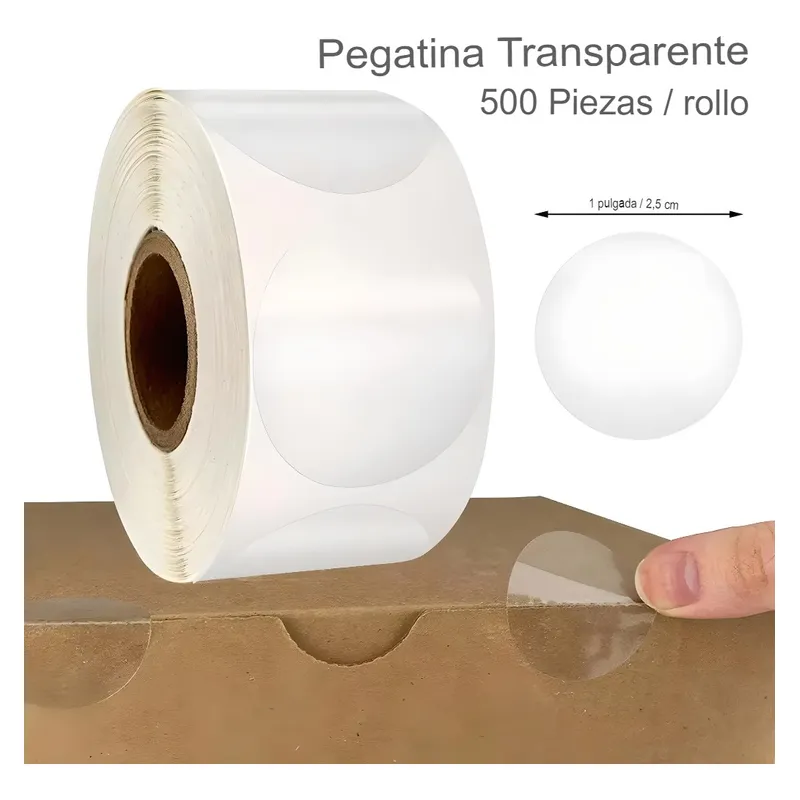 Rollo 500 Pegatinas Trasparentes Redondas Autoadhesivas Transparente Sin Diseño