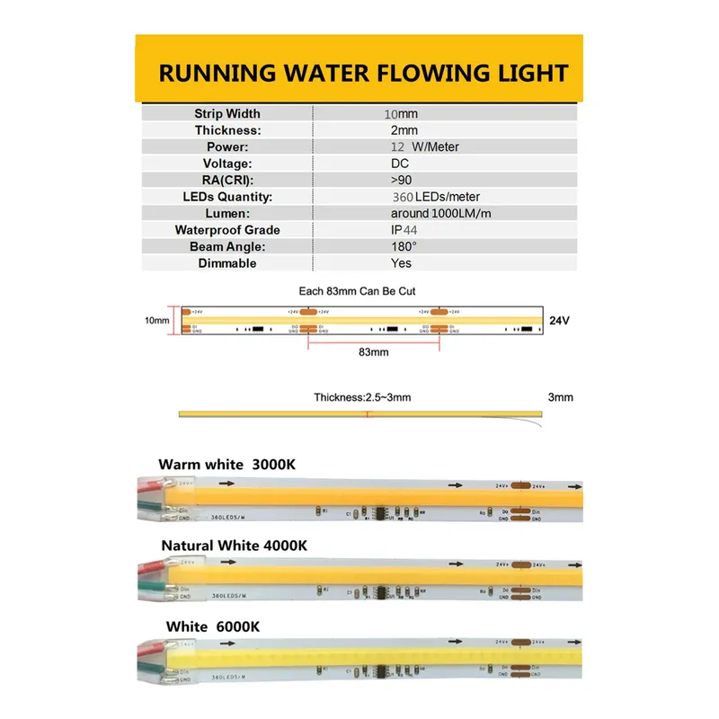 Rollo 5m Tira Led Cob Ws2811 Efecto Agua Corriendo 5m Blanco Frio