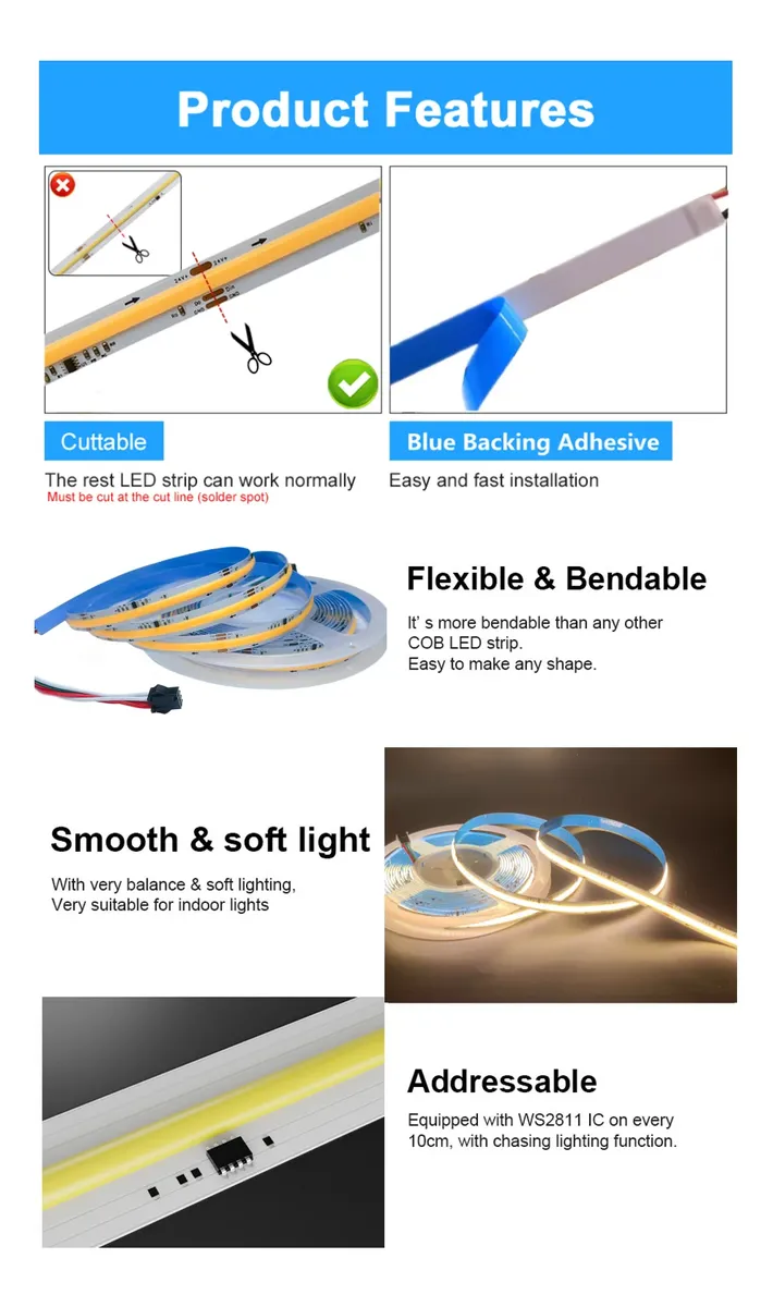 Rollo 5m Tira Led Cob Ws2811 Efecto Agua Corriendo Natural 5m Blanco Natural
