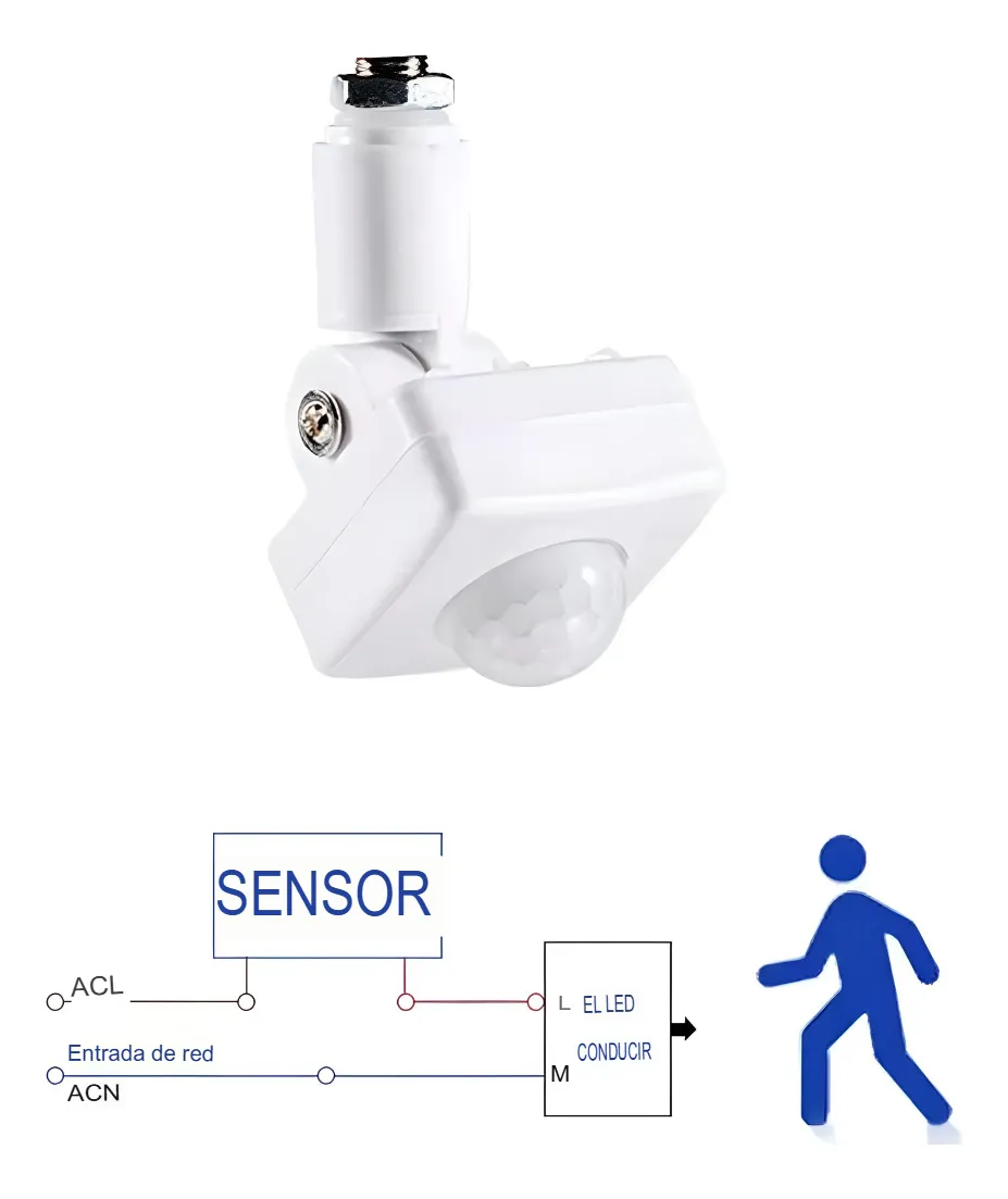Sensor Movimiento Relay Pir Exterior 110v P/ Lampara Blanco