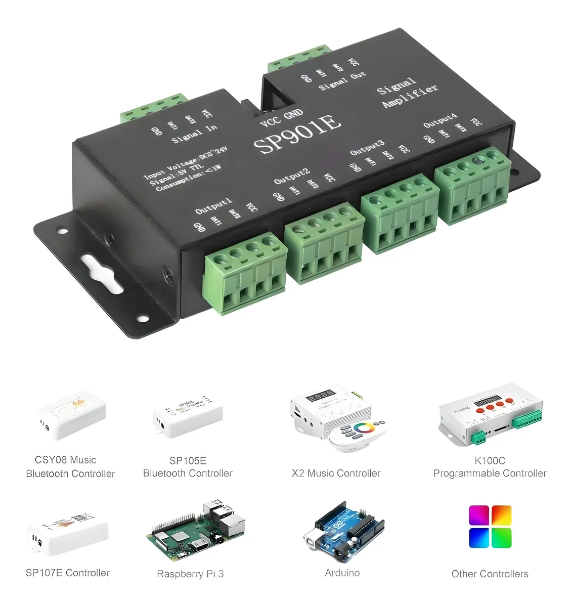 Sp901e Amplificador Señal Tiras Led Pixel Ws2812b Ws2811 Rgbic