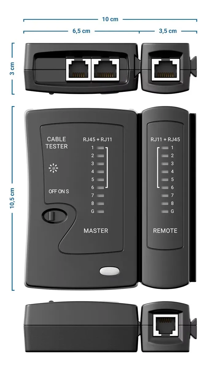 Tester Probador Cable Ethernet Rj45 + Rj11 Cat5e Cat6 Withe