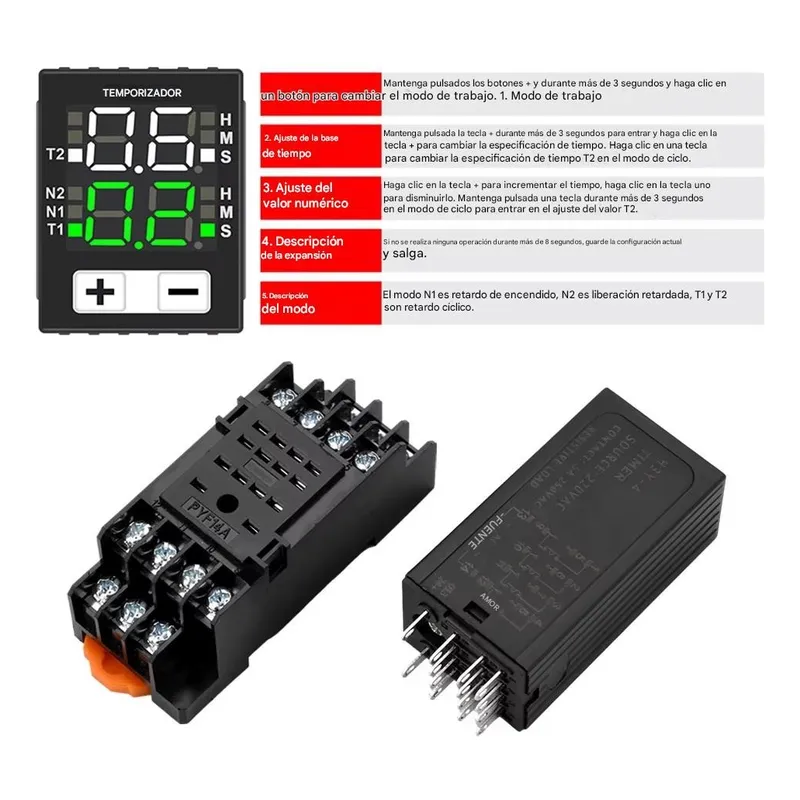 Timer Relay Relevador Dual Digital 4 No 4 Nc Elige Voltaje Ac220v