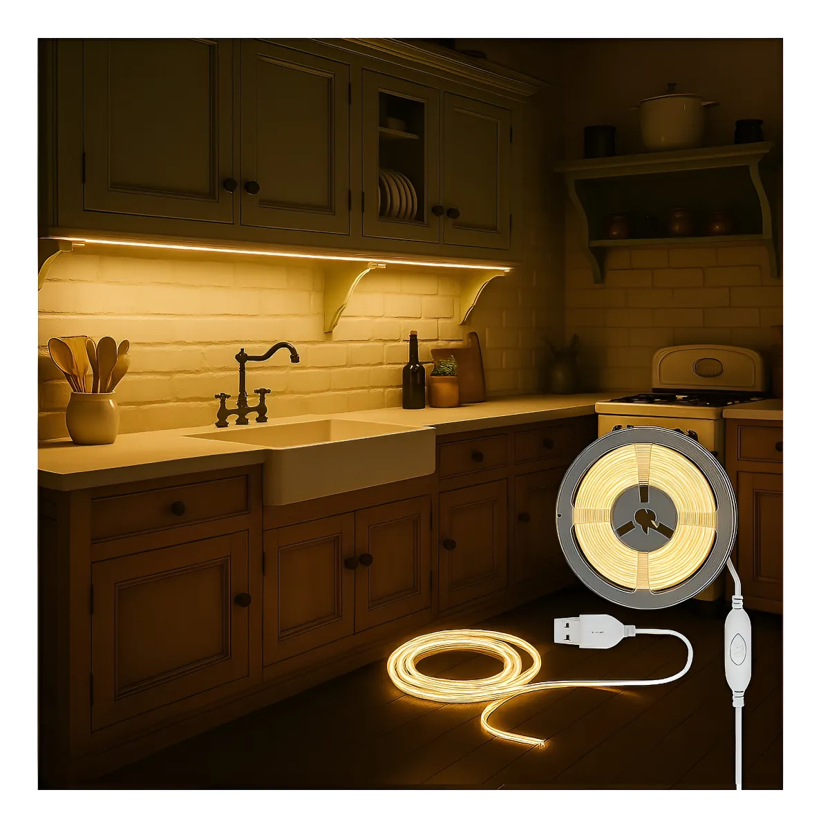 Tira Led Cob Atenuable 3m Usb 5 Vcd Con Dimmer BLANCO CALIDO