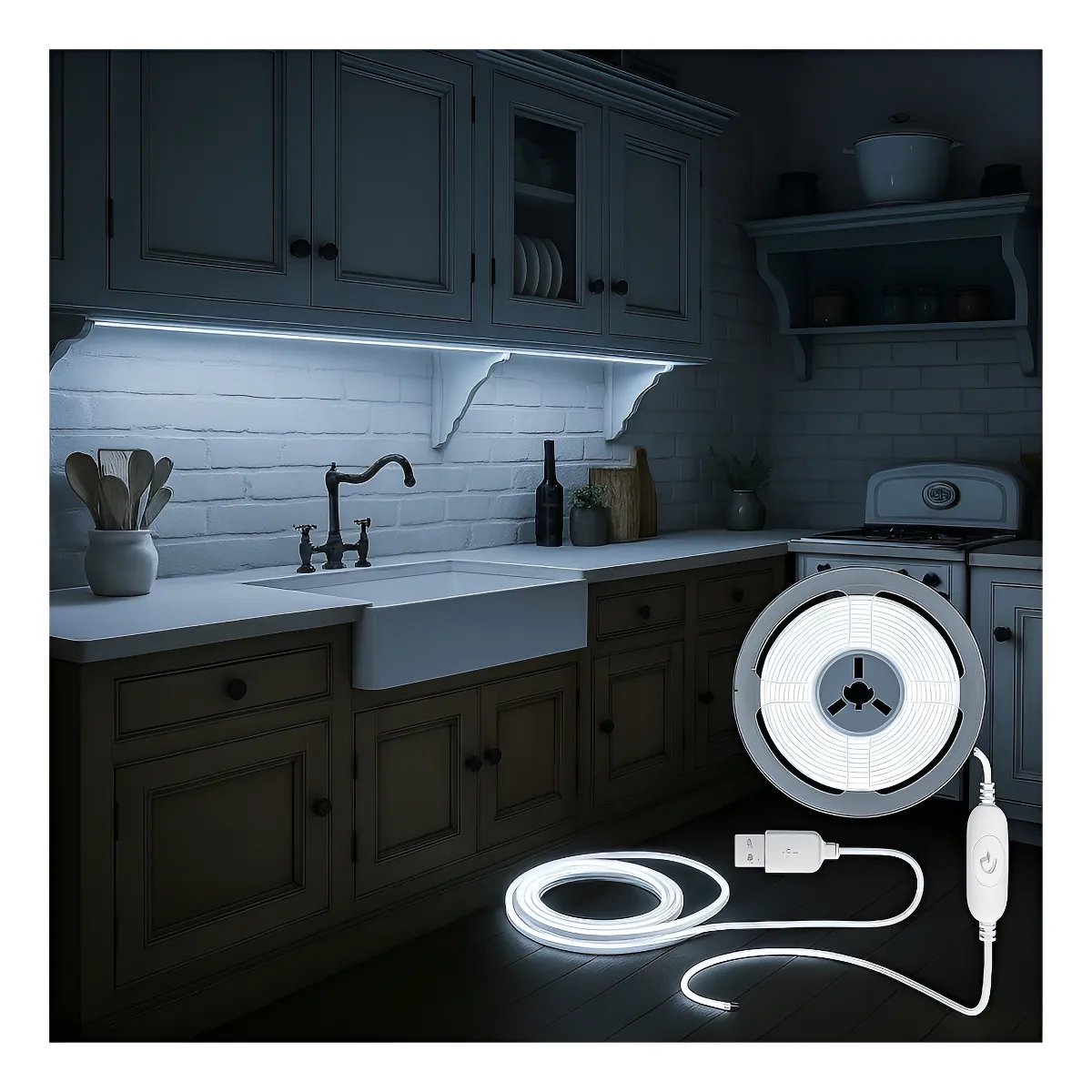 Tira Led Cob Atenuable 3m Usb 5 Vcd Con Dimmer BLANCO FRIO