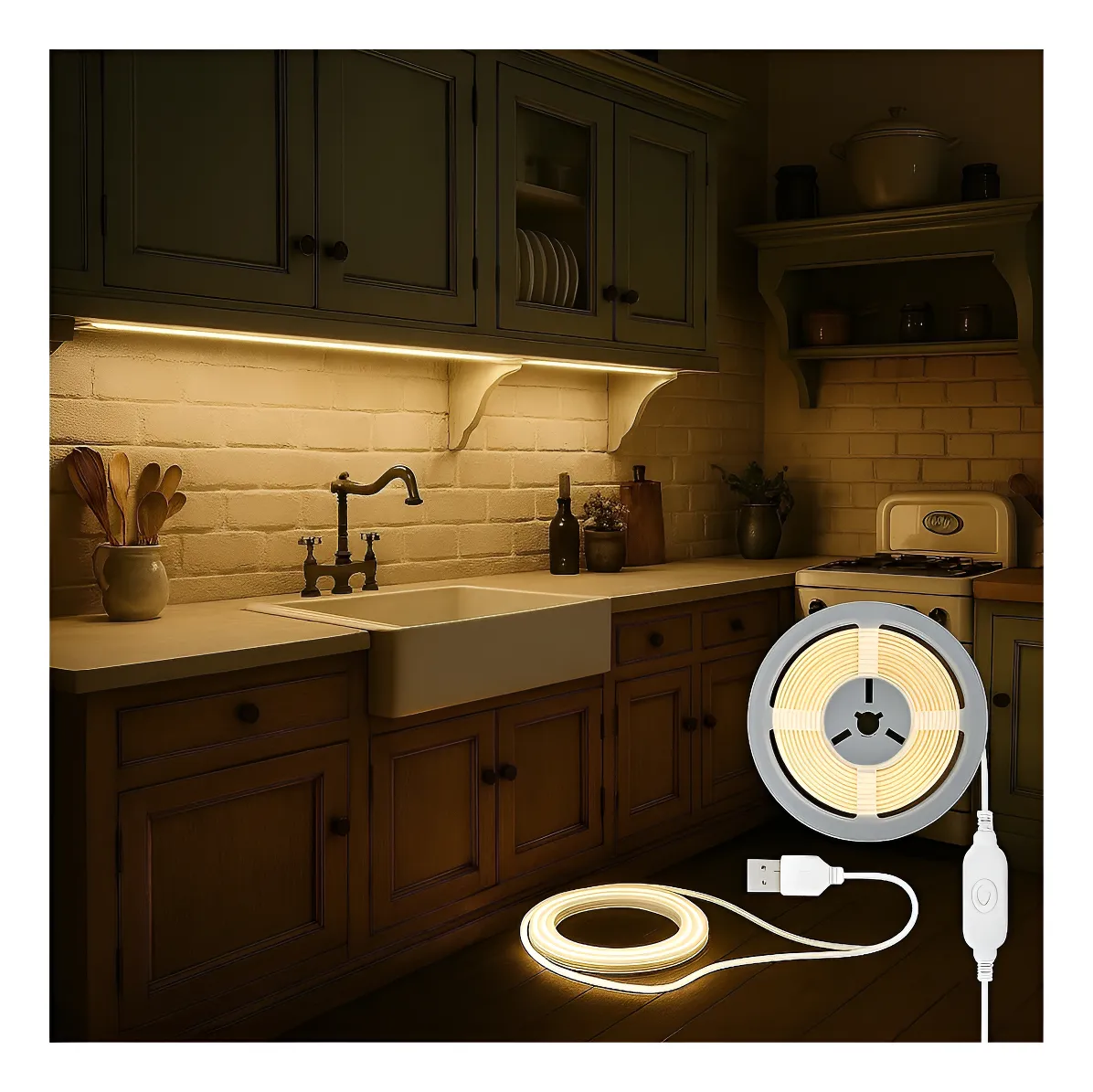 Tira Led Cob Atenuable 3m Usb 5 Vcd Con Dimmer BLANCO NATURAL