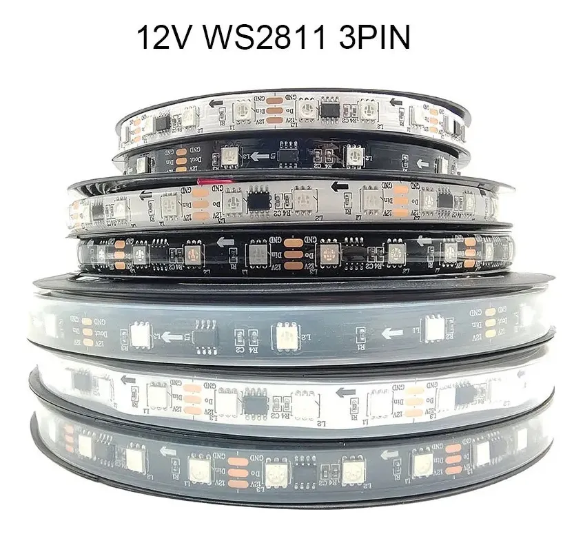 Tira Led Pixel 5m 300 Leds Ip67 Ws2811 12v Rgb Direccionable Rgbic Pcb Negro