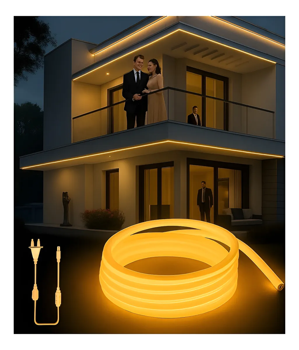 Tira Led Ultra Brillante Cob Atenuable Intemperie 110v 4m Blanco Calido